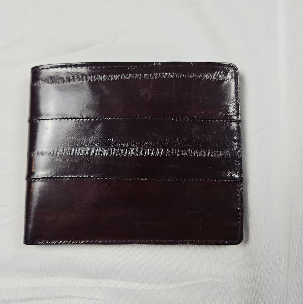 Genuine Eel Skin Leather Men's Bifold Wallet Brown Exotic Slim Billfold